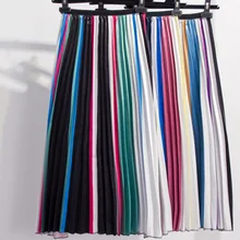 Радуга женские плиссированные юбки Повседневная юбка средней длины летние резинка на талии трапециевидной формы Высокая талия контраст Jupe Femme Saia Винтаж Vogue