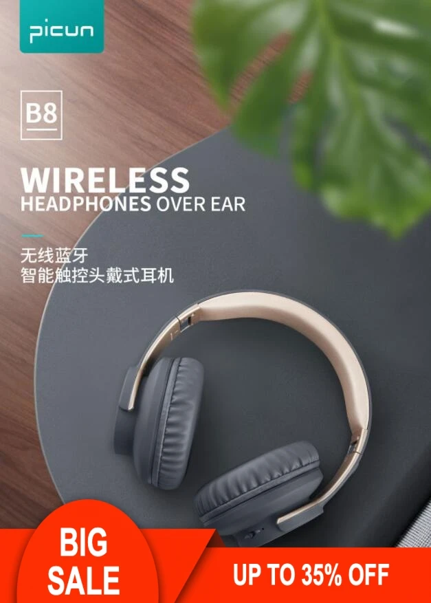 

Genuine Picun B8 Headset Bluetooth 5.0 Fingerprint Touch Subwoofer Wireless Music Card Headset