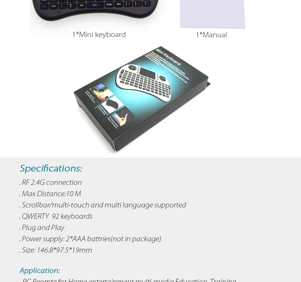 [100 шт./лот] i8 Арабский Клавиатура 2,4 г мини Беспроводной клавиатура Air Мышь с тачпадом для Android ТВ коробка, мини-ПК, проекторы