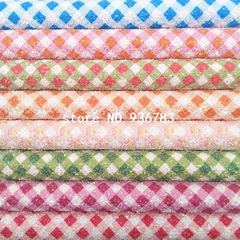 

1PCS A4 SIZE 21X29cm Synthetic Leather, Printed Plaids Chunky Glitter Leather For Bow DIY handbags shoes MK075C