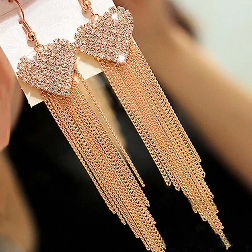 Long Tassels Linear Dangle Earring Fashion Shining Crystal Beautiful