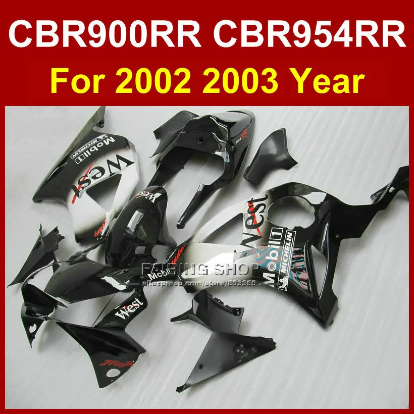 

Custom Motorcycle injection fairing kit for HONDA CBR 900RR 02 03 CBR954 RR 2002 2003 CBR 954RR black west aftermarket fairings