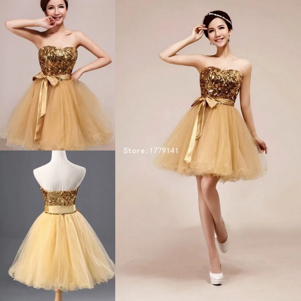 Best Sale Gold Bridesmaid Gowns Sweetheart Off Shoulder Sequined