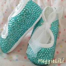 Livraison gratuite Lac bleu strass Belle cristal Bébé chaussures à la main Bling Bling de Fille enfant enfants Première perle doux chaussures