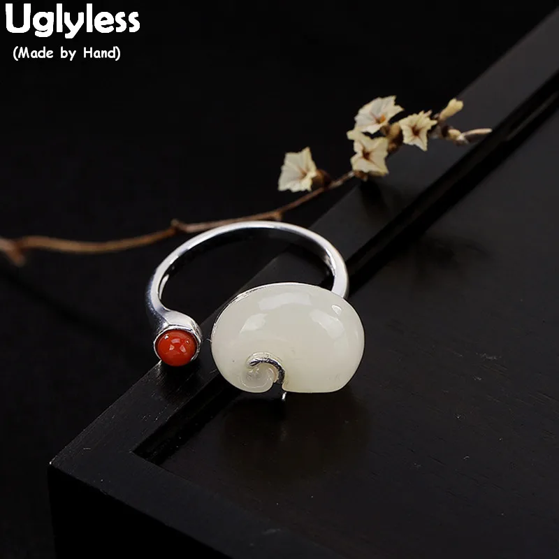 

Uglyless 100% Real 925 Sterling Silver Natural Elephant Finger Rings for Women Lovely Elephant Nose Open Ring Agate Fine Jewelry