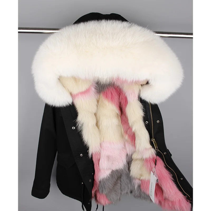 Женская подкладка из натурального Лисьего меха, зимняя куртка, военная парка, большое пальто с капюшоном из меха енота - Цвет: 4