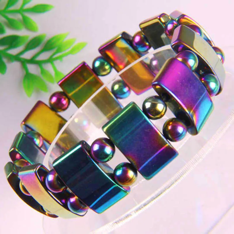 Motley Hematite Healing Beads Bracelet Bangle Stretch Jewelry