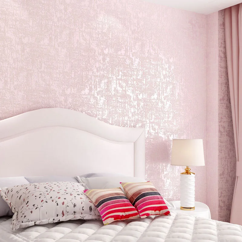 Современные однотонные розовые нетканые обои из ткани 3D рельефная спальня гостиная ТВ фон имитация диатома грязи свадебная комната