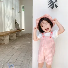 Летние милые клетчатые комбинезоны для маленьких девочек, милые комбинезоны для девочек, Высококачественная Детская летняя одежда для девочек