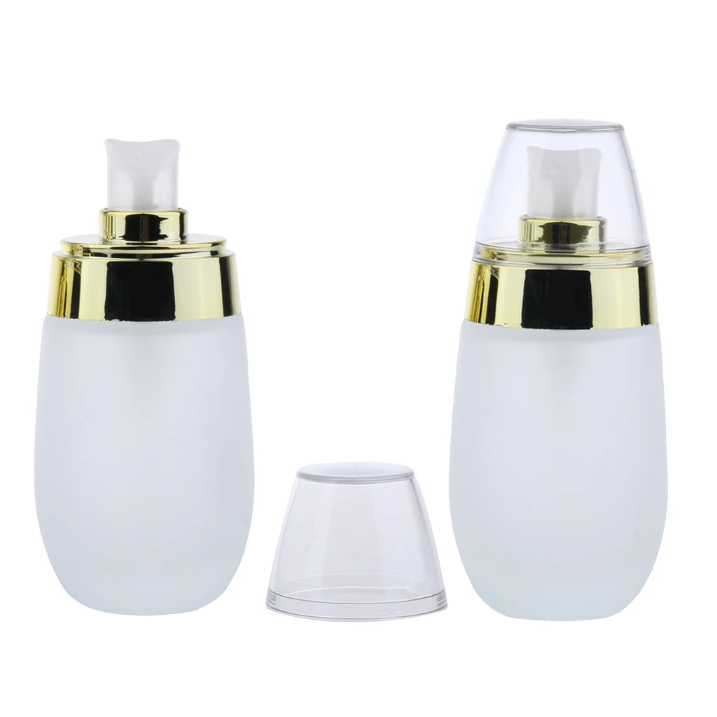 2Pcs Frosting Glass Refillable Empty Pump Lotion Body Wash Hand Wash Liquid Spray Bottle Makeup Container Vials, 50ml