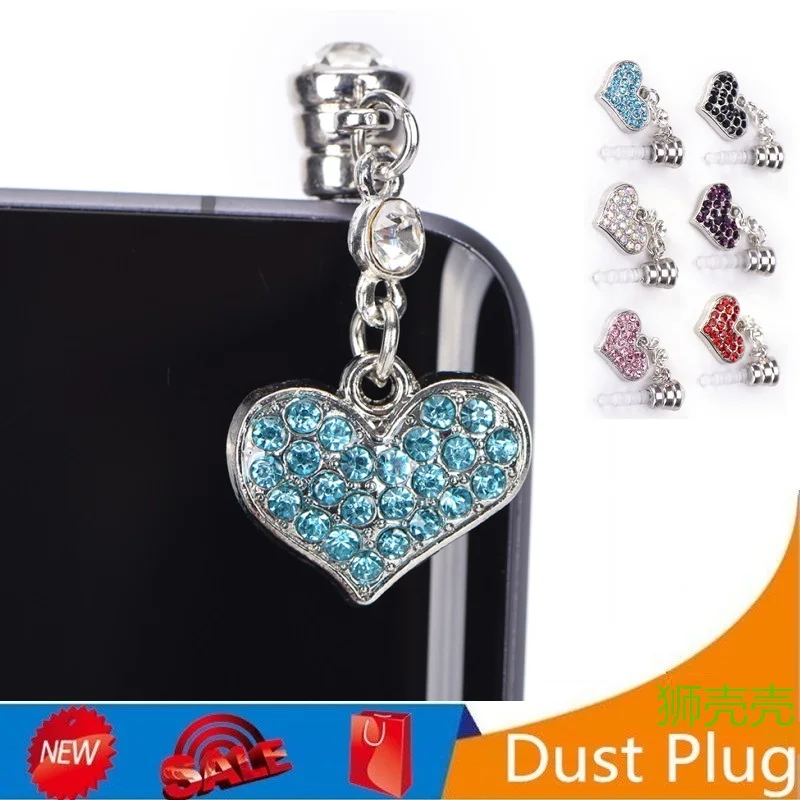 Goede Overgang Kleur Diamond Leuke Perzik Hart Telefoon Dust Plug Headphone Jack Bescherming Plug studs voor Iphone Samsung LG Huawei HTC