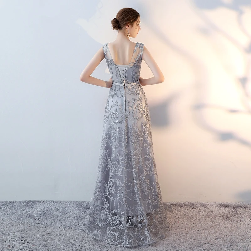 Мода Шампанское Вышивка Длинные платья подружек невесты элегантные прозрачные вырез Свадебная вечеринка платье vestido de festa