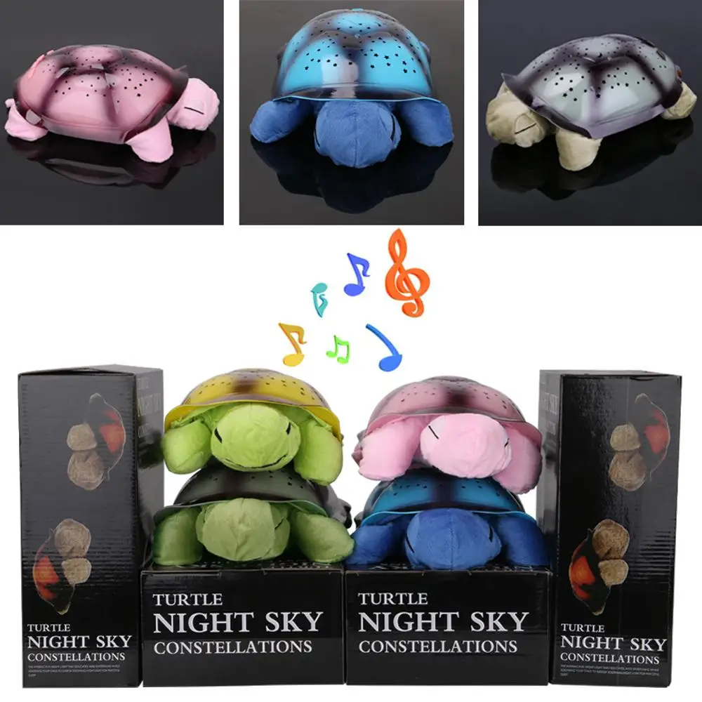 Night Lamp USB Powered Plush Bedroom Nightlight Coquimbo Sleeping Turtle Nursery Night Light With Baby Music Projector Star