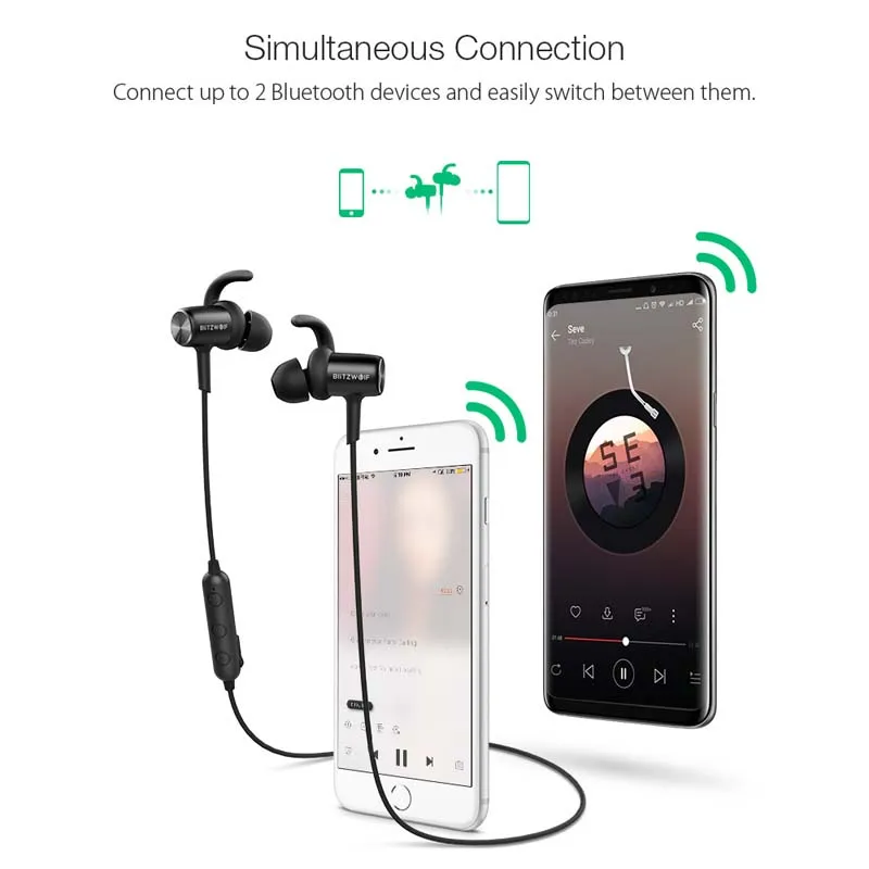 Blitzwolf Спортивные bluetooth наушники с микрофоном IPX4 водонепроницаемые магнитные