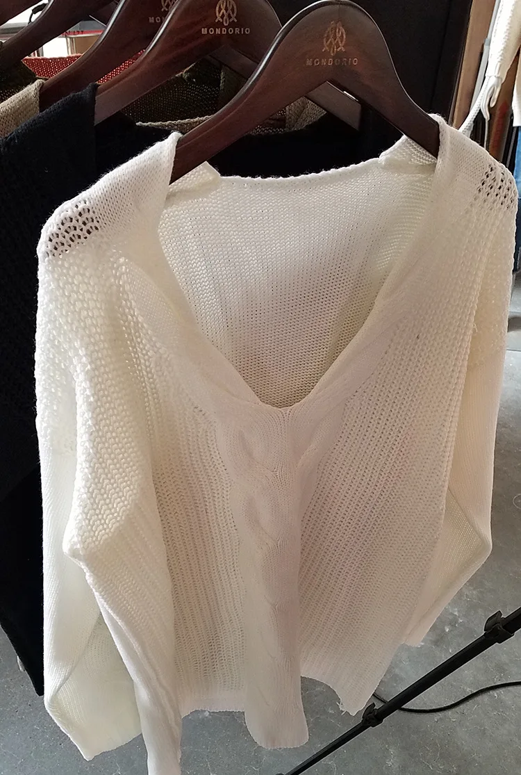 Danjeaner S-5XL размера плюс сексуальные вязаные свитера с глубоким v-образным вырезом Женские однотонные пуловеры с открытыми плечами осенне-зимний теплый топ