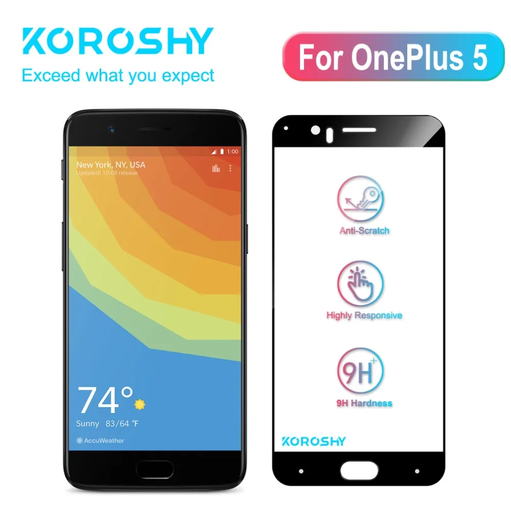 KOROSHY Full Cover Tempered Glass for OnePlus 5 Five OnePlus5 One Plus 1+5 Pro Prime Screen Protector Anti-Scratch Film | Мобильные