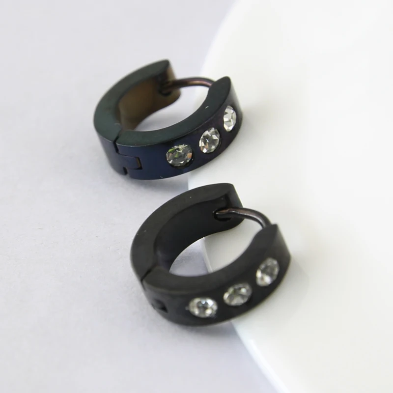 2 Pairs Uni Hoop Earrings Clear Crystal Men S Black 2 Pairs Uni Hoop Earrings Clear Crystal Men S Black For Guys Large Polished Ek092hb In From Jewelry