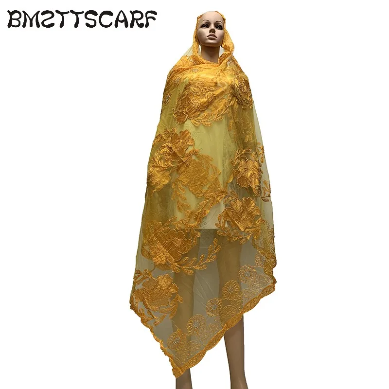 

New African Women Net Scarfs with Lots Beads Embroidery Transaparent Summer Scarf for Shawls BM808