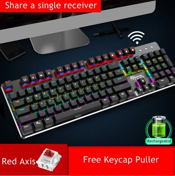 Royal Kludge RK 935 2,4G беспроводной/проводной двойной режим перезаряжаемая Механическая игровая клавиатура и мышь набор различные режимы светильник - Цвет: Keyboard Red Axis