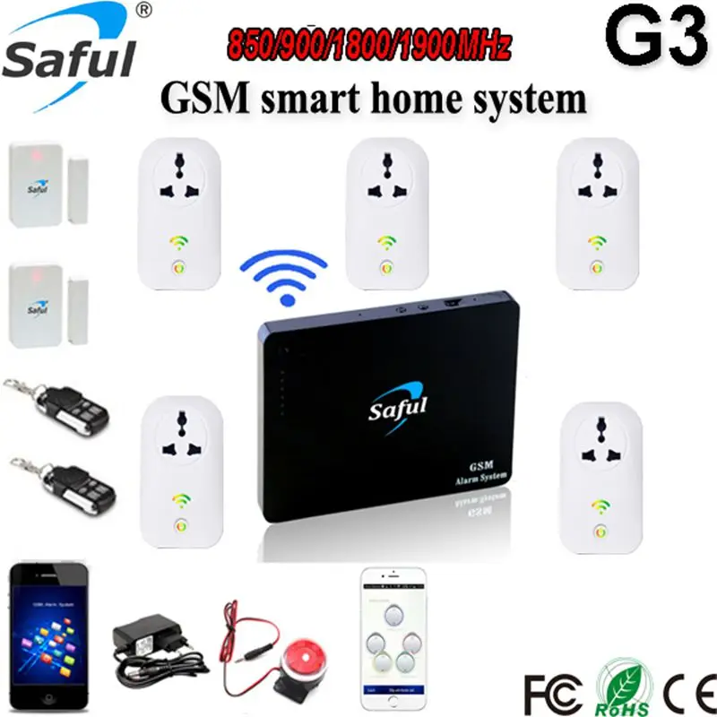 

Saful smart home automation security alarm G3 sms gsm alarm system with android/ios app control 5 pcs wireless power socket