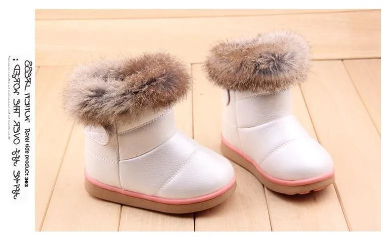 Ботинки для девочек детские зимние ботинки Обувь детские кожаные сапоги горяч-продавая кролик Мех животных Лакированная кожа Обувь для