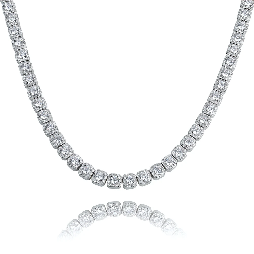Ожерелье GUCY в стиле хип-хоп, Позолоченное серебряное, 10 мм, микро проложенное, много фианитов, 1 ряд, квадратная теннисная цепочка, ожерелье, подарок - Окраска металла: Silver