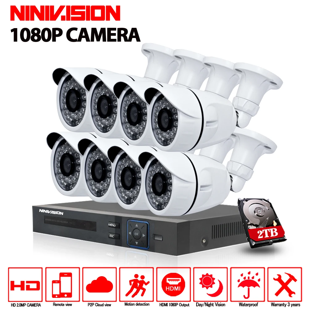 NINIVISION 8CH 1080 P AHD CCTV DVR Системы 8 шт. CCTV Камера s 2,0 мегапикселя Enhanced ИК безопасности Камера Системы с 2 ТБ HDD