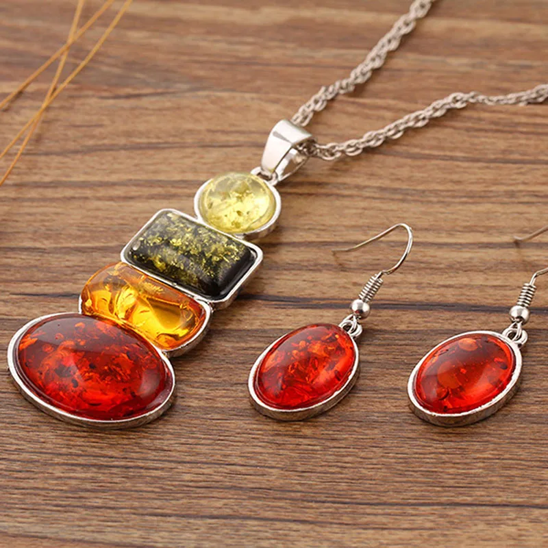Multicolor Imitation Ambers Crystal Necklace Earring Set Jewelry Set For Women Clear Elegant Party Gift Fashion Jewelry Sets