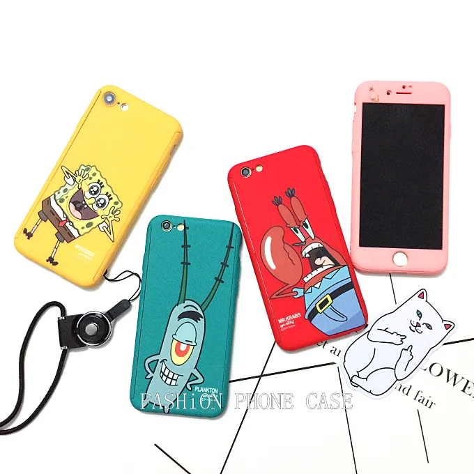 

SpongeBob Patrick Star Cartoon 360 Full Cover phone Case + Tempered Glass for iphone 6 S plus 7 7plus 8 8plus X XR XS MAX capa
