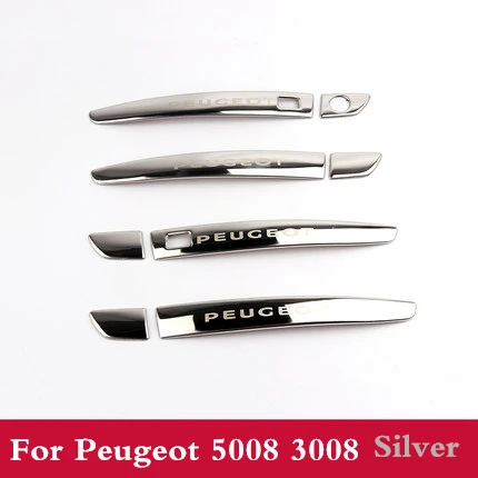 Нержавеющая стальная наружная дверь ручка крышка наклейка защитная крышка внешняя модификация для peugeot 5008 3008 - Цвет: Silver