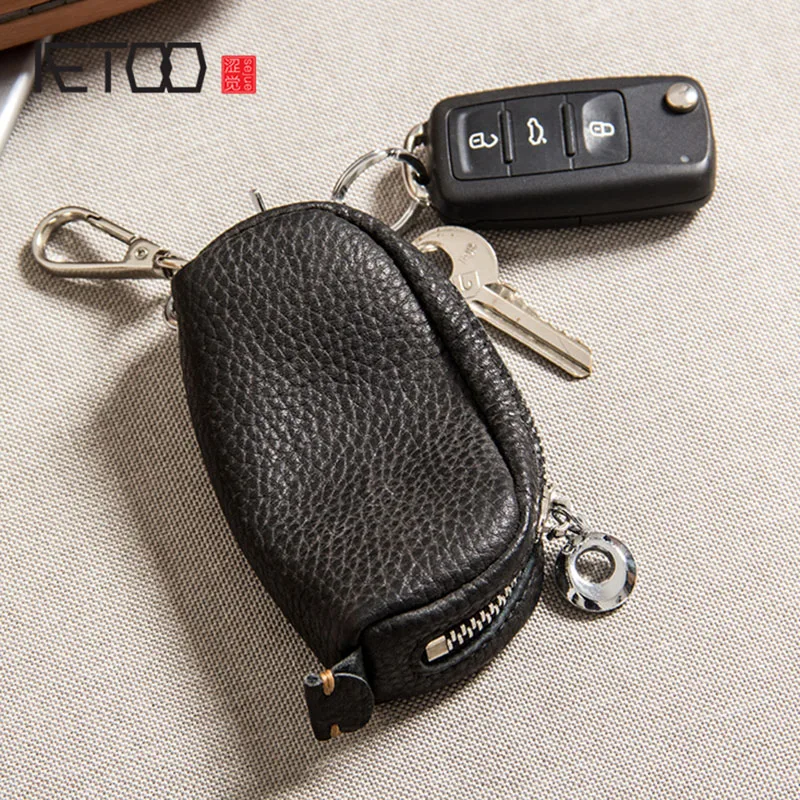 

AETOO Handmade leather car key bag, universal men's and women's waist-mounted key bag, head leather retro key bag