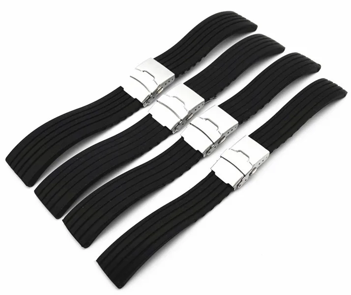

Wholesale 10PCS/lot 18MM 20MM 22MM 24MM rubber bands watch strap black color Watch band women and men watch strap -WBR003