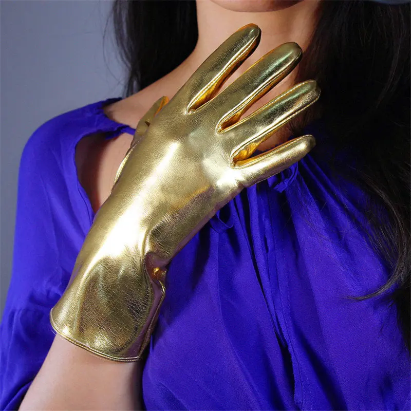 Очень длинные перчатки из лакированной кожи длиной 70 см из искусственной кожи с эластичным покрытием, яркие золотые женские перчатки WPU17 - Цвет: 28cm Gold