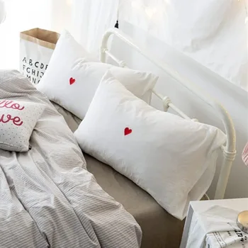 

74*48cm white washed cotton fabric cactus/bee/red heart red heart embroidery pillowcase decorative pillow cover bed indoor