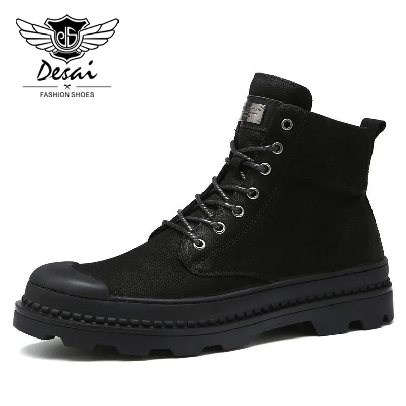 

New Arrival Genuine Leather High Boots Men High Top Boots Warm Plus Velvet Cotton Snow Boots Hot Sale Men Shoes Size 38-44