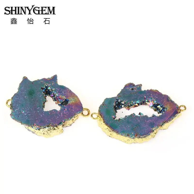 ShinyGem из друзы Камень Подвески минеральные Натуральный Камень Подвески для изготовления ювелирных изделий Разъемы для DIY ювелирных изделий 5 шт - Окраска металла: Blue