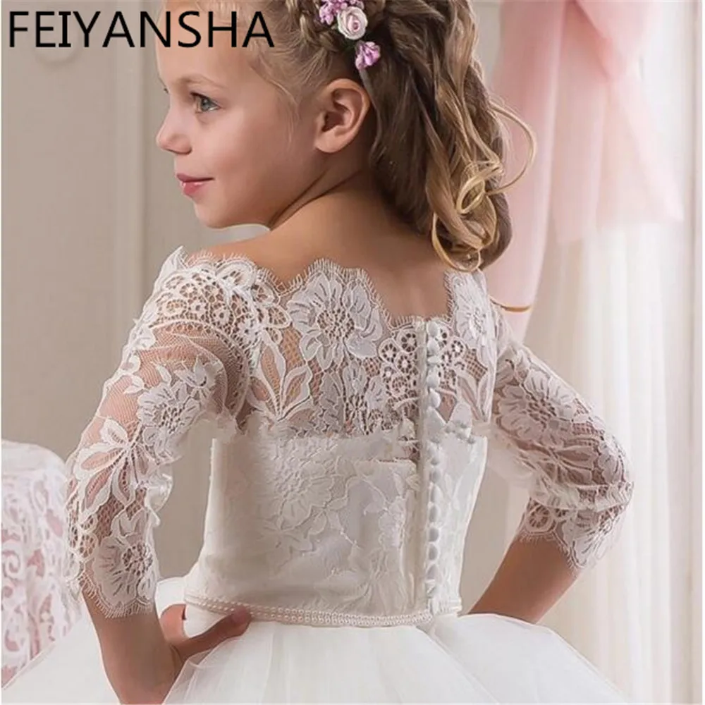 Luxury White Ball Gown Flower Girl Dresses Girls Pageant Gowns Arabic First Communion Dresses For Girls Vestidos daminha