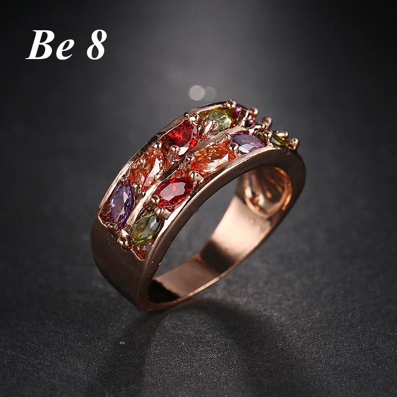 

Be8 Brand Unique Design Colorful AAA+ Cubic Zirconia Round Shape Wedding Rings Rose Gold Color Beauty Bijouterie For Women R-070