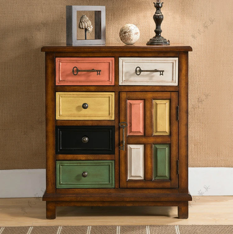 American countryside entrance cabinet, European solid wood living room cabinet, multi bucket cabinet, old retro American countryside entrance cabinet, European solid wood living room cabinet, multi bucket cabinet, old retro