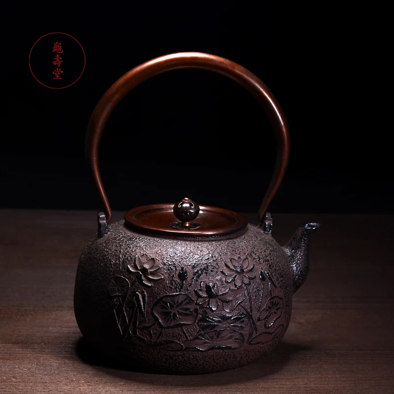 

Exquisite Flower Pattern Cast Iron Teapot Set Japanese Tea Pot 1300ml Drinkware Kung Fu Infusers Handmade No Coating Pot