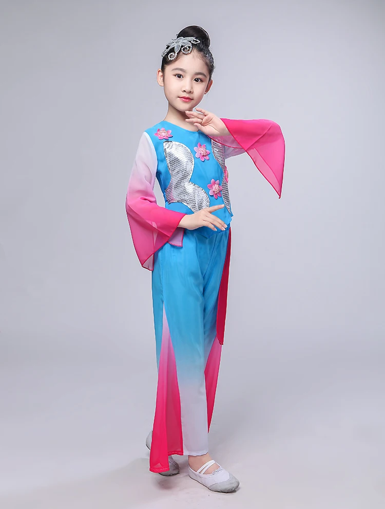 Детское танцевальное платье Yangko, платье для танцев с национальным веером для девочек, китайский костюм жасмин, китайская одежда для девочек