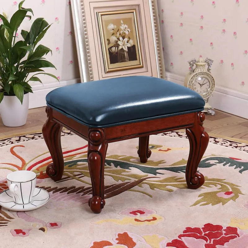1f02 Европейский дом гостиная твердый деревянный кожаный диван табурет изменить обувь стул для кофе стол табурет маленькая доска Deng - Цвет: Темно-серый