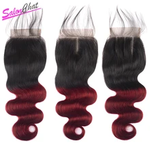 SalonChat Hair Ombre Бразильский Закрытие Объемной Волны 8-20 Дюймов 1B Бургундский Двухцветный