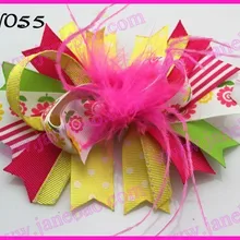 60 шт., новинка 4,5 дюймов, бант для волос из перьев, модный бутик для девочек, банты для волос с животным принтом, банты из ленты