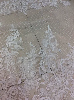 

New arrival high quality african dry lace material Black white cord lace fabrics with stones for party dresses