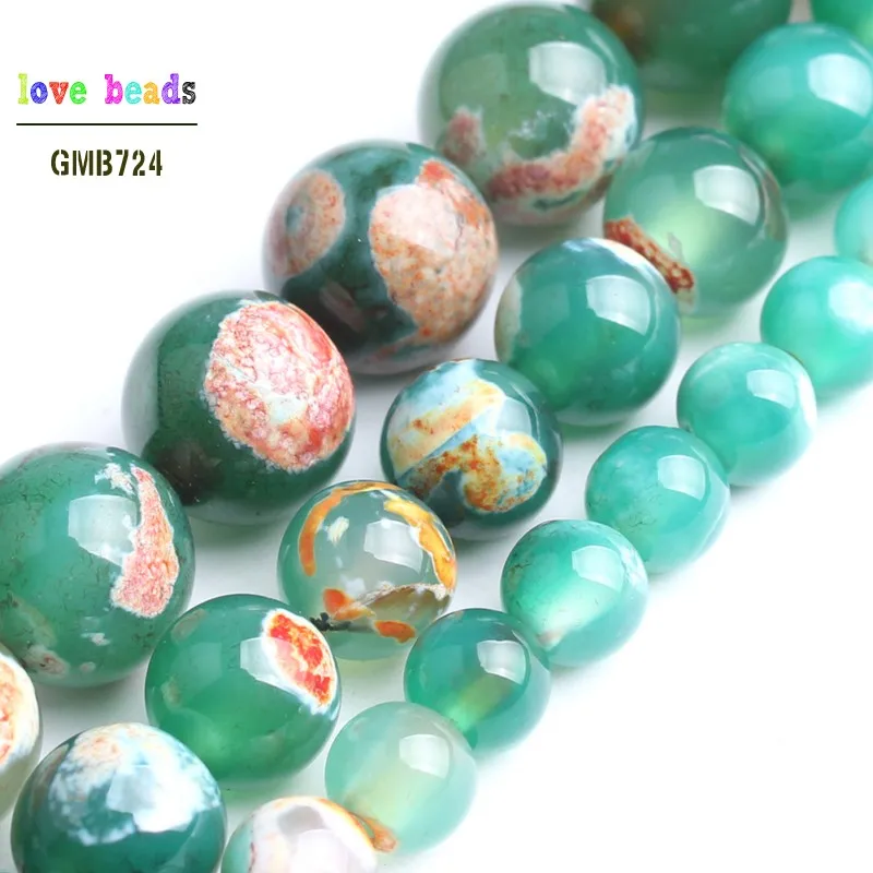 

6mm 8mm 10mm Orange Green Fire Agates Round Loose Stone Beads for jewelry making DIY Bracelet Strand 15"