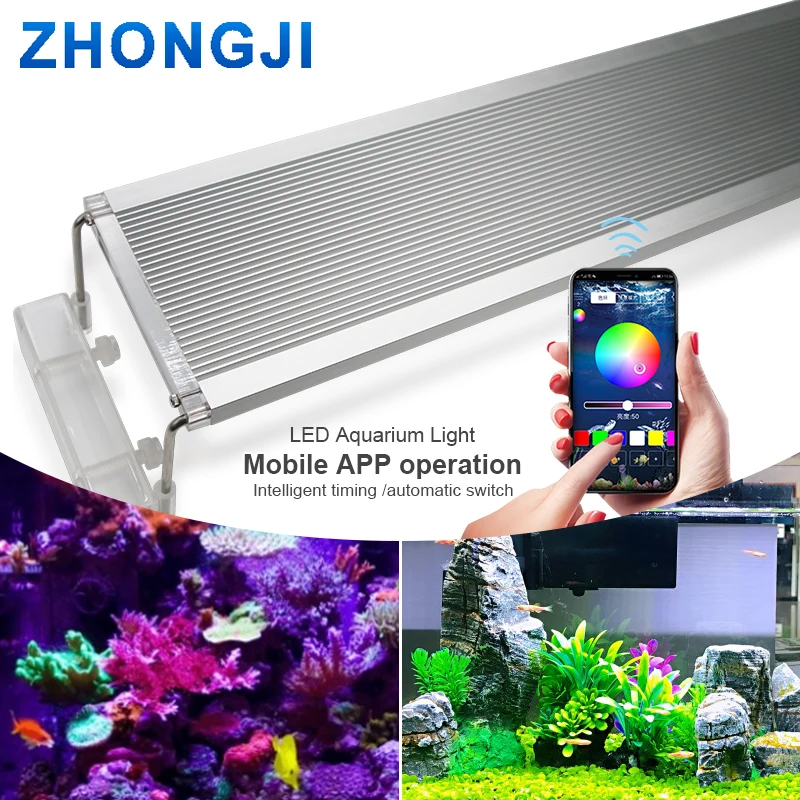 Tanie ZHONGJI Marine oświetlenie do akwarium uchwyt RGB LED lampa do oświetlenie LED do akwarium akwarium LED światła lampa do akwarium 30CM 60CM 70CM