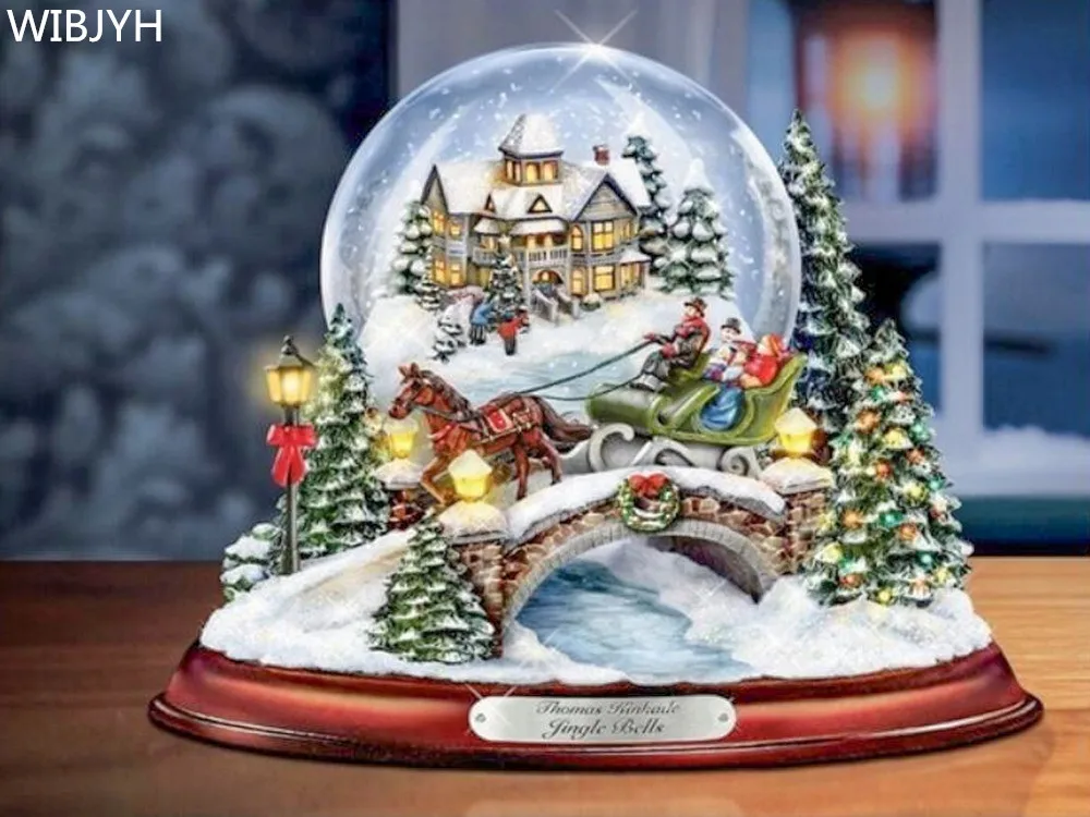 Landscape Full Diamond Mosaic Christmas house Round Rhinestone Painting Cross Stitch kits Embroidery Patterns | Дом и сад