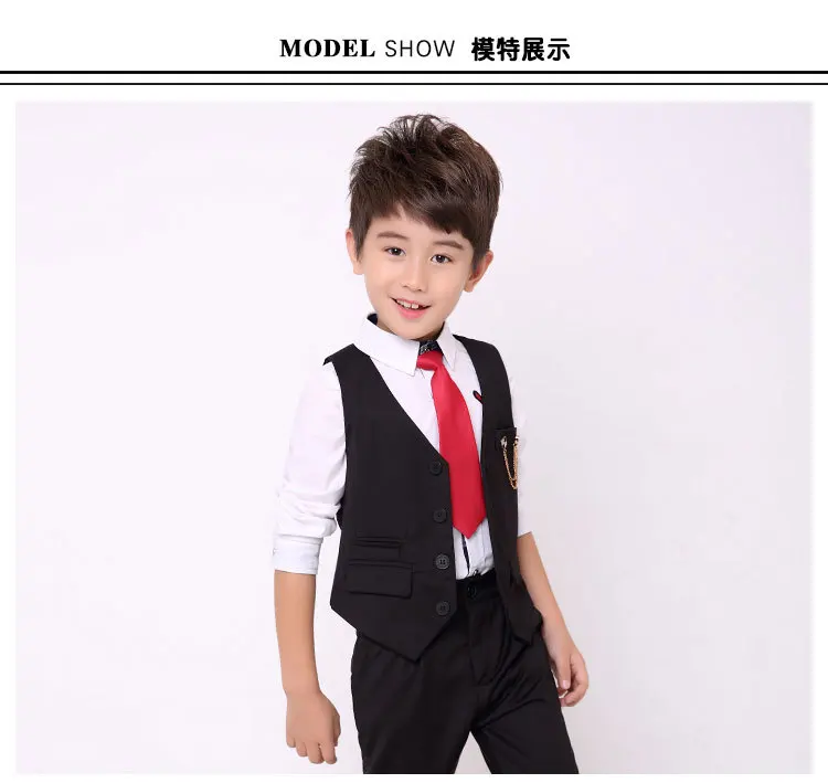 Детские официальные Нарядные Костюмы для свадьбы для мальчиков жилет рубашки брюки галстук 4 шт. Костюмы наборы дети производительность