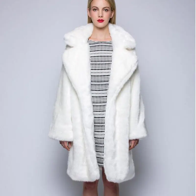Новое осенне-зимнее женское пальто из искусственного кроличьего меха, костюм с воротником, женское теплое пальто с мехом, модное женское пальто размера плюс, чисто белое пальто